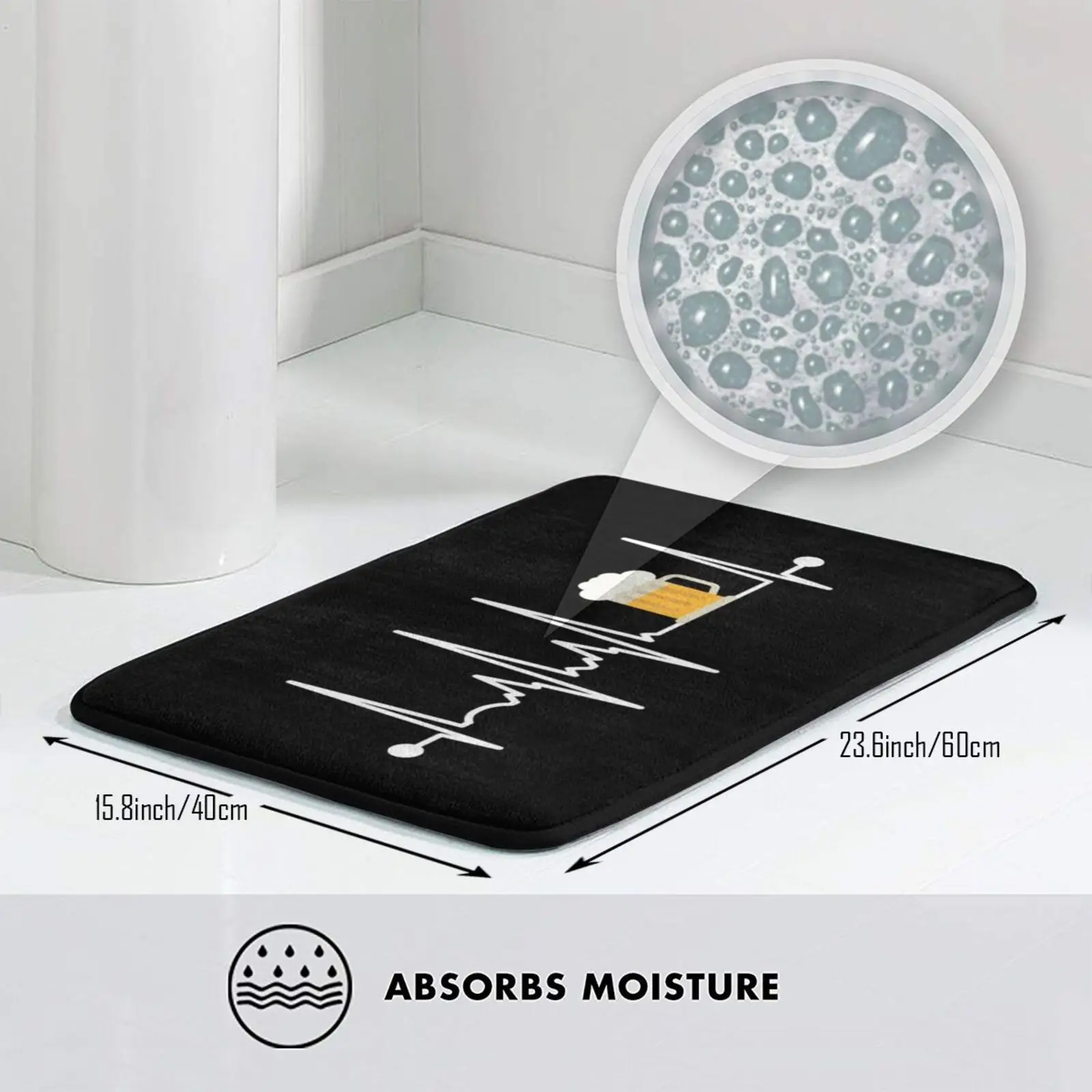 Коврик с изображением пульса и пива Противоскользящий коврик напольные коврики