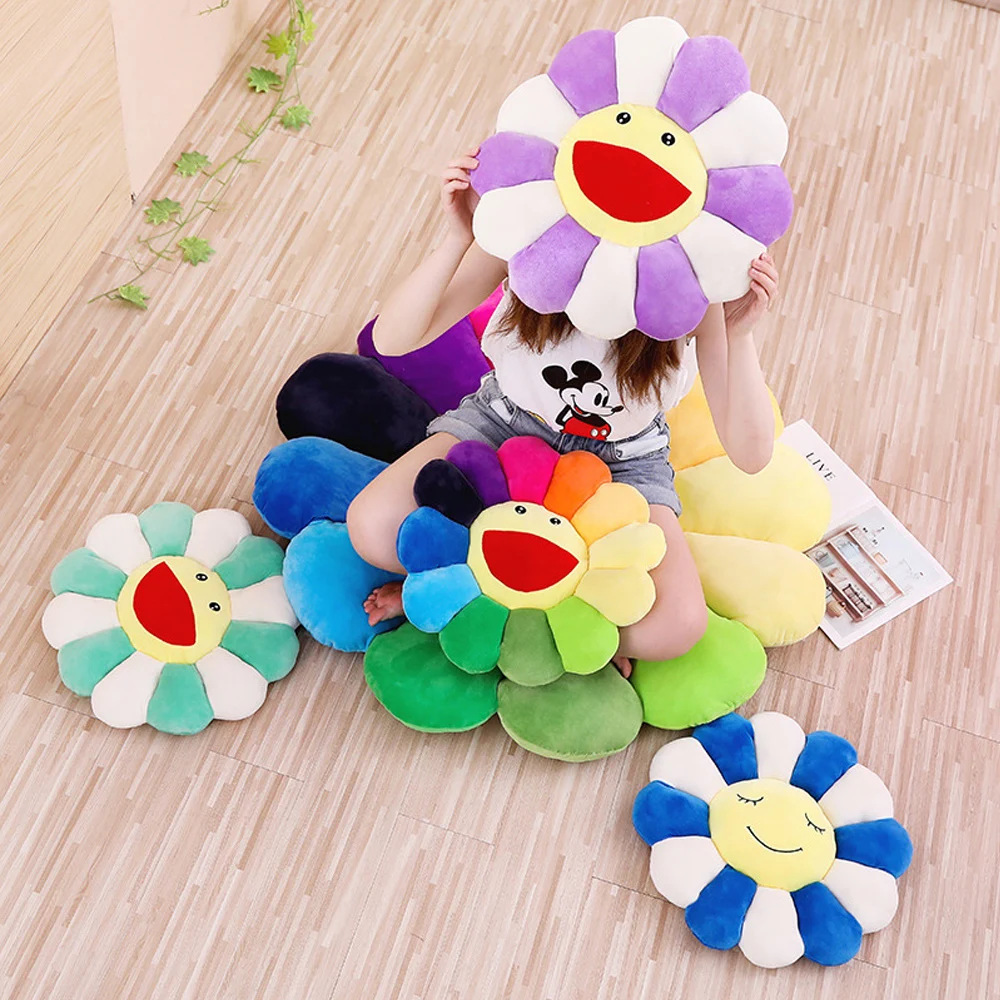 

43-100cm Smile Sunflower Plush Toy Stuffed Pet Sleep Cushion Mat Tatami Pillow Sun Flower Home Bedroom Car Shop Decor Girls Gift