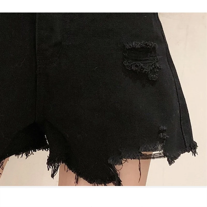 

Casual Ladies Shorts Black Shorts Women 2021 New Summer Korean Fashion Hole Burrs High Waist Scratch Denim Solid Bottoms 9352 50