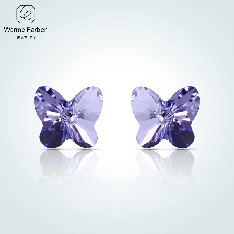 Серьги пусеты с кристаллами Сваровски из стерлингового серебра 925 пробы серьги