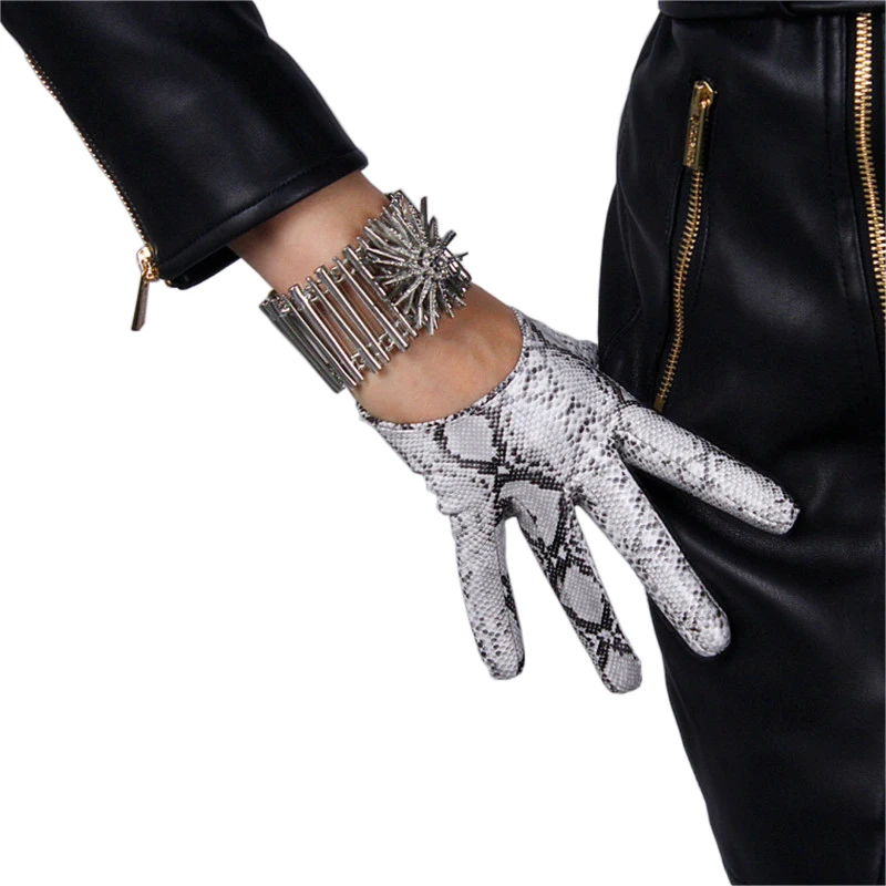 

Змеиные перчатки 13 см, ультракороткая искусственная кожа с ярким животным узором, серебряная змея, питон, зеленая змея PU106