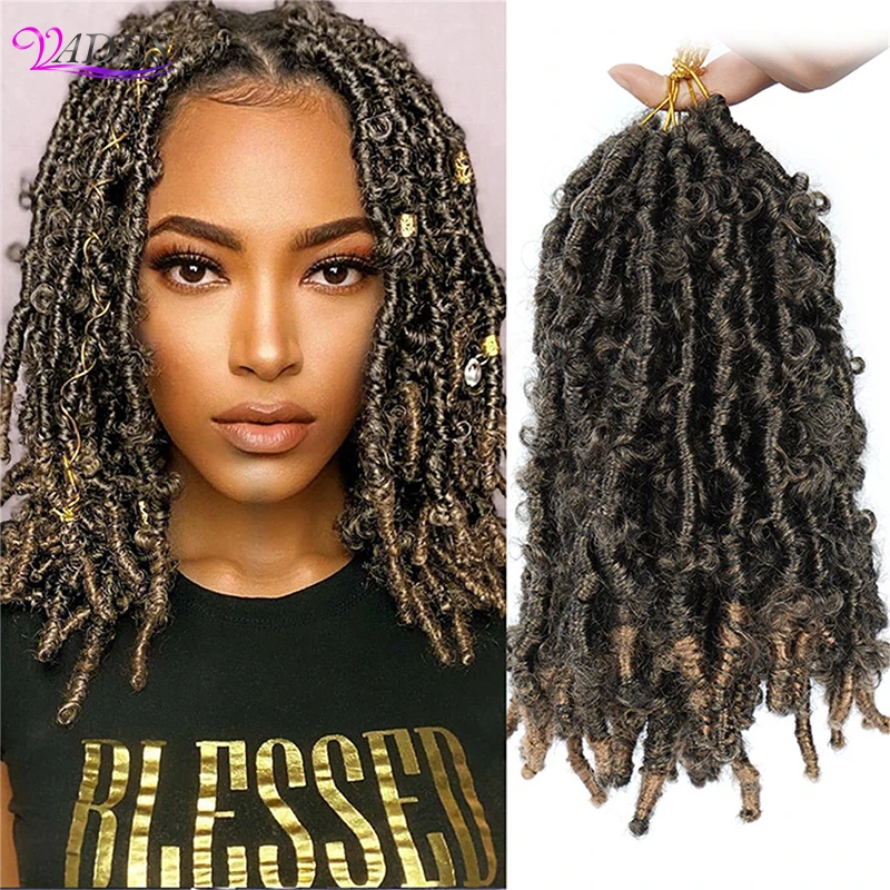 Vades волос бабочка Locs вязание крючком косы волосы 12 ''18'' Проблемные искусственные локоны в стиле Crochet волос 16 нитей/пакет Locs предварительно спиральное плетение - изображение