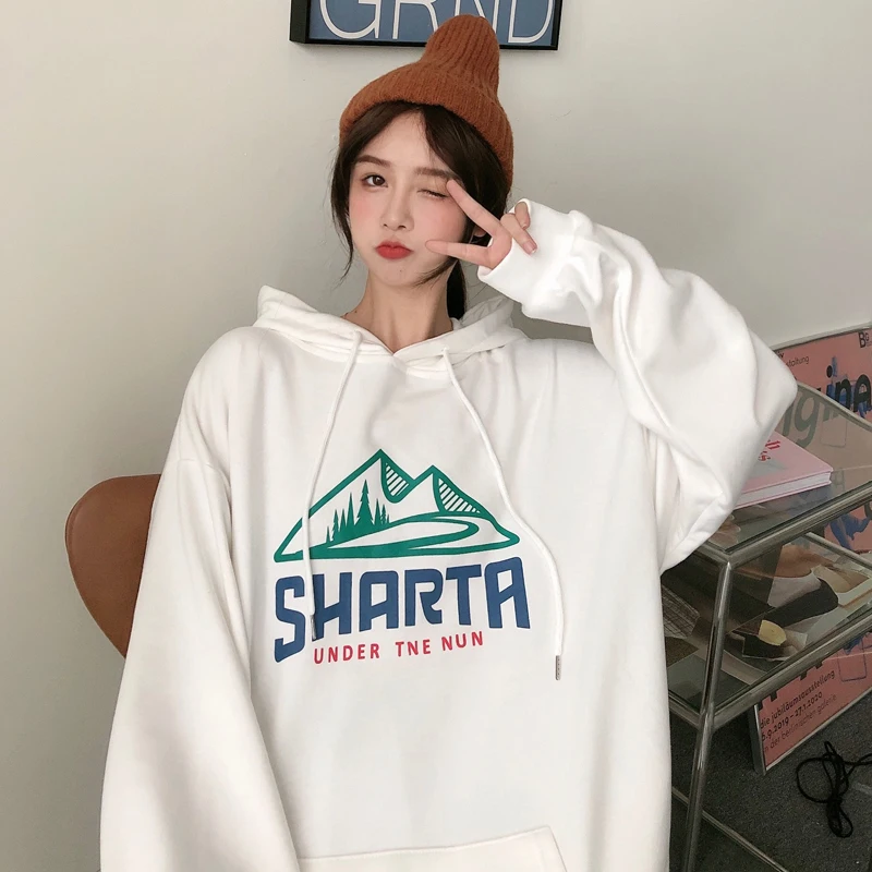 С капюшоном толстовки женские с принтом 4 цвета Осенние новые корейский стиль