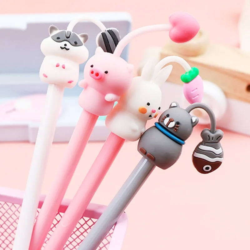 

4Pcs Gel Pen Cat Rabbit Pig Pen Stationery Kawaii School Supplies Gel Black Ink Pen Office Suppliers Stationery Pen Kids Gifts