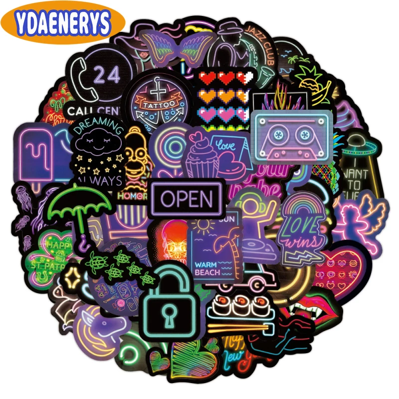

10/40/50Pcs Neon Light Sticker Gifts Toys for Children Anime Animal Cute Decals Stickers to Laptop Phone Suitcase Guitar Fridge