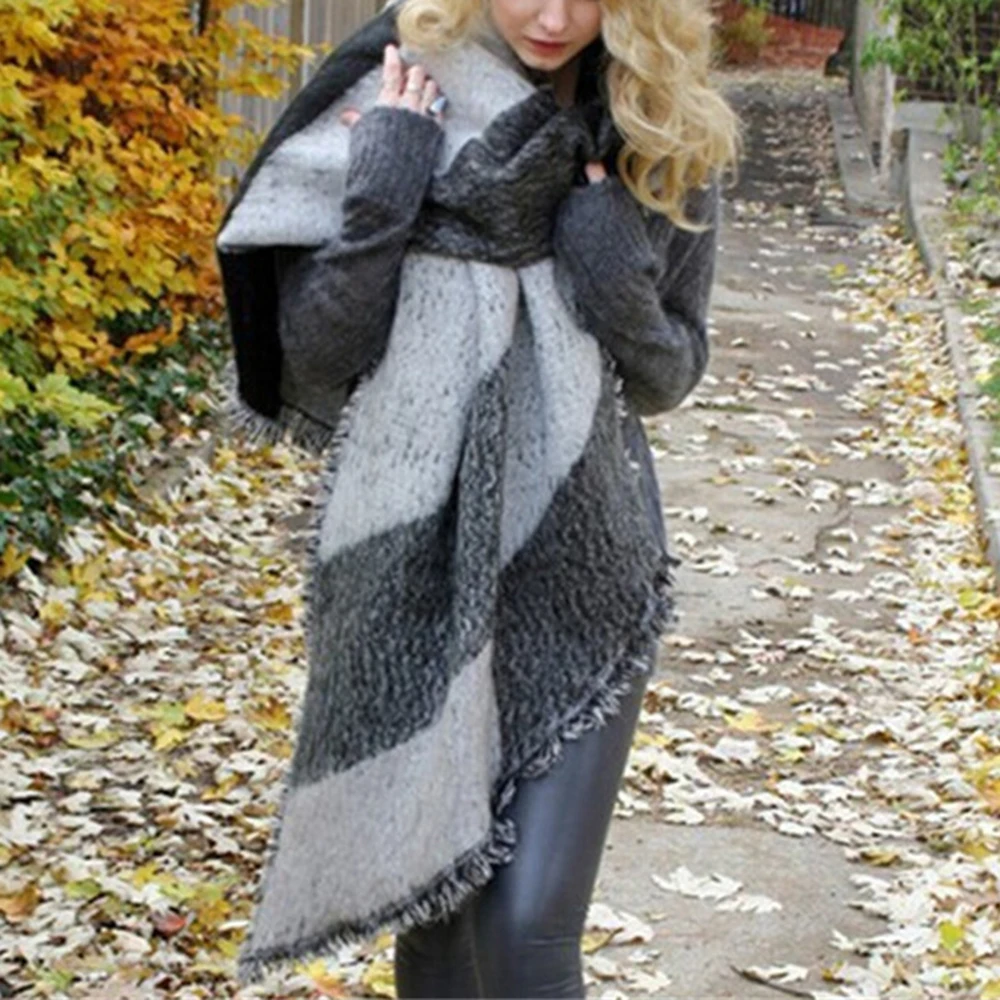 Ladies Shawl Scarf Large Women Coloured Inclined Design Fabric Thickened Chequered Long Scarves | Аксессуары для одежды