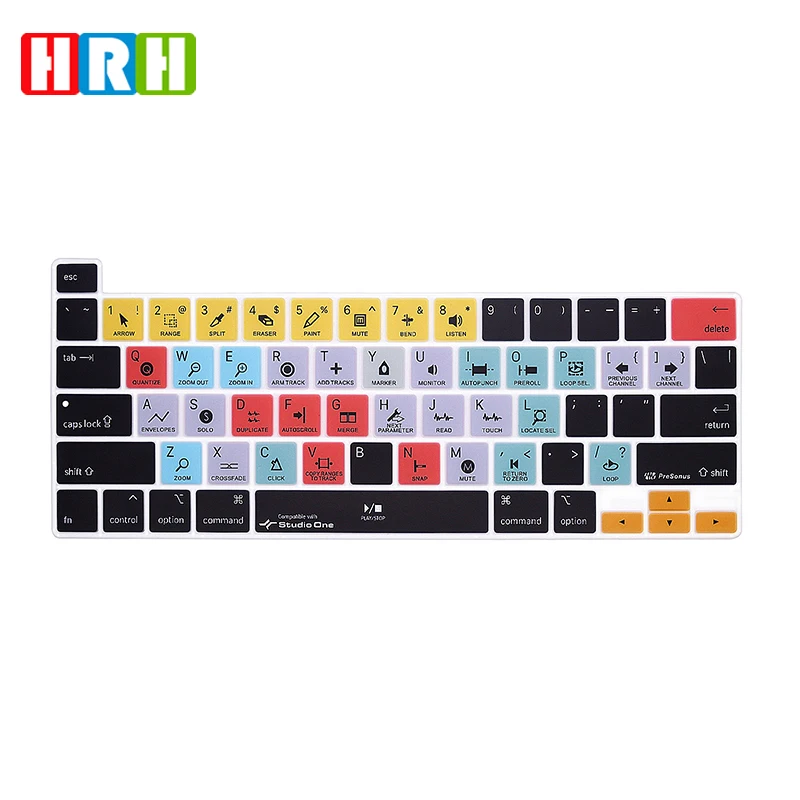 

HRH Silicone Shortcut Hotkey English Studio One Keyboard Cover Skin For MacBook New Pro 16 A2141 M1 Chip A2338/A2251/A2289