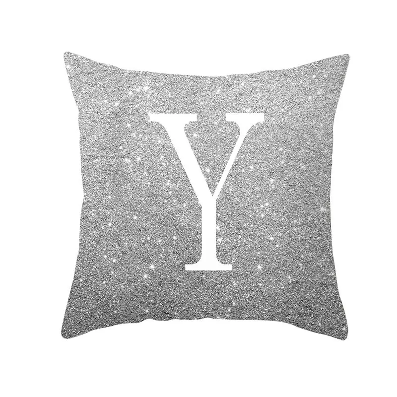 

45cm Silver Letter Decorative Pillow Cushion Covers Pillowcase square Sofa Living Room Polyester