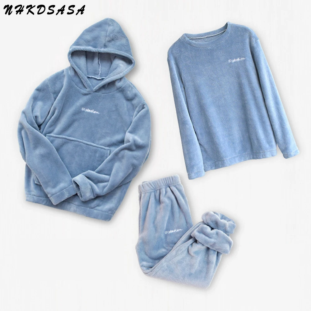

Pajamas Set Women New Winter Flannel Warm Loose Top Korean Lounge Wear Pijama Mujer Leisure Home Cloth Pyjamas Women Sleepwear