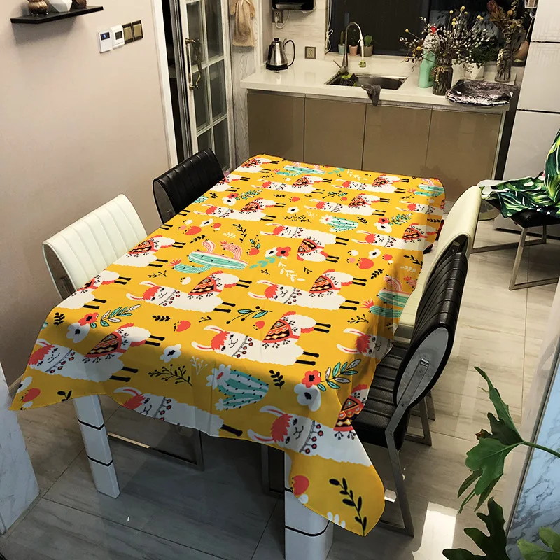 

Washable and waterproof printed animal and cactus pattern household tablecloth