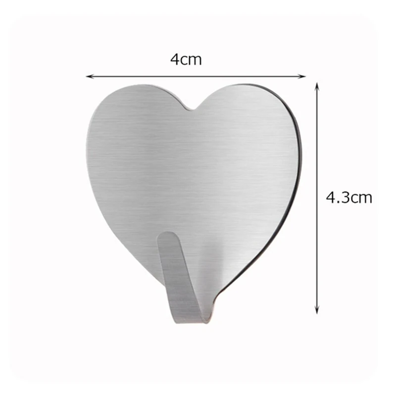 

10Pcs Heart-shaped Stainless Steel Hook Paste Wall Kitchen Hook NO Trace Paste Door Hooks