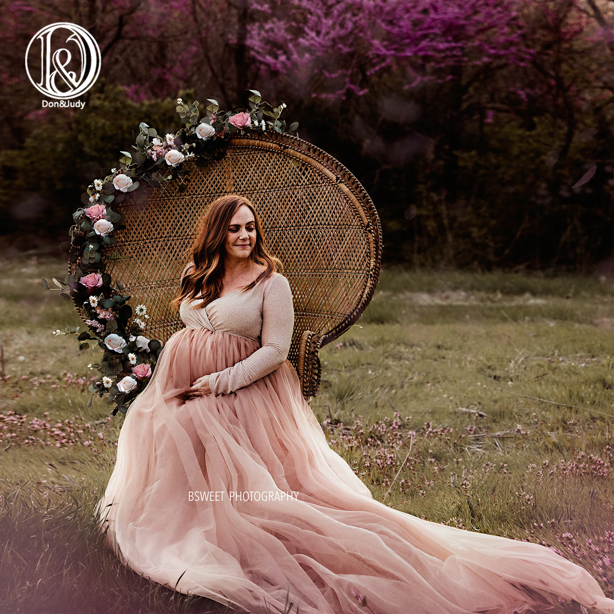 

Don&Judy Sexy Bridal Maternity Robes Ruffled Floor Length Long Tulle Party Dress For Photo Shoot Party Prom Evening Gowns 2021