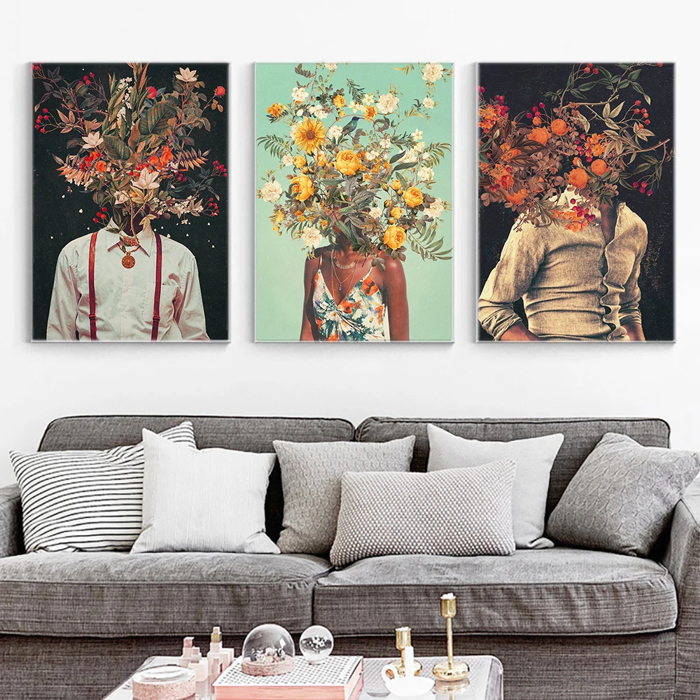 

Flower Head Abstract Women Man Posters and Prints Nordic Canvas Painting Girls Wall Art Flower Picture for Living Room Bedroom