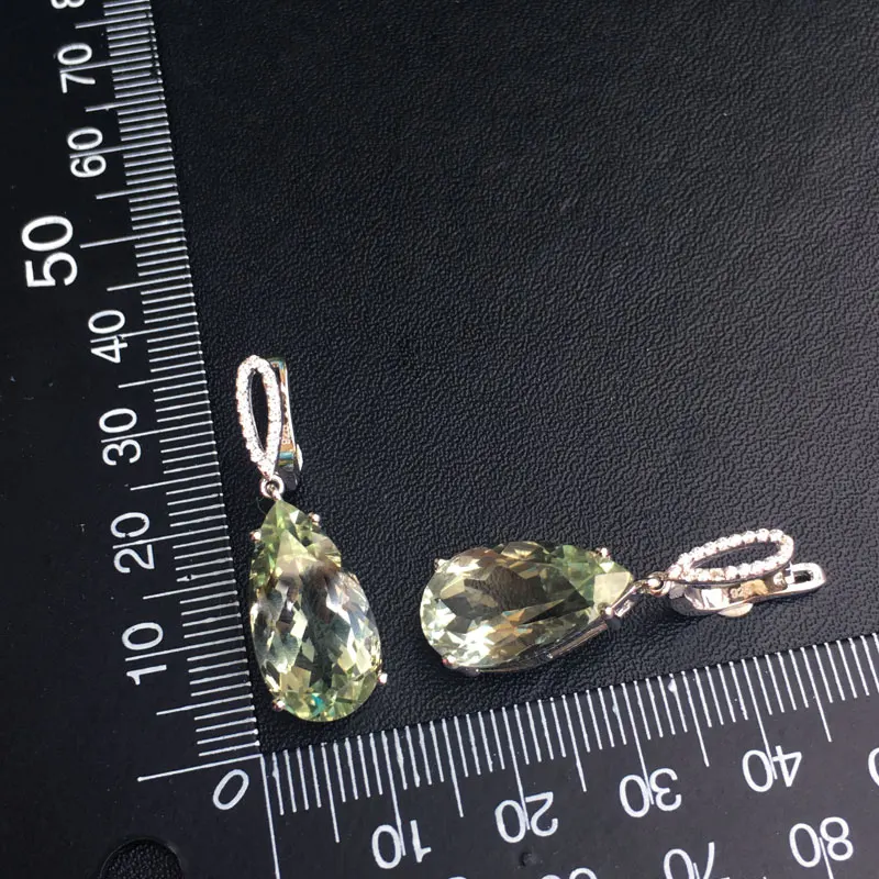 Женские серьги-подвески CSJ из серебра 925 пробы с натуральным зеленым аметистом