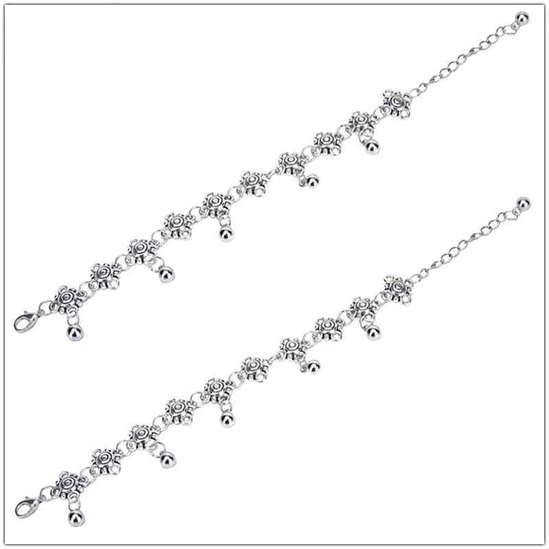 С браслетом на лодыжке Летние богемные винтажные Серебристые кулоны Цвет монета