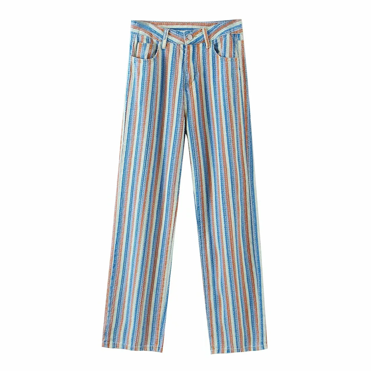 

Ljpz/9616up 21 Waist Colorful Stripes Casual Straight Trousers