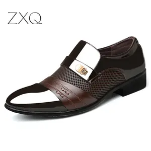 Мужские классические туфли, деловые туфли на плоской подошве, дышащие, без застежки, цвет черныйкоричневый, лето