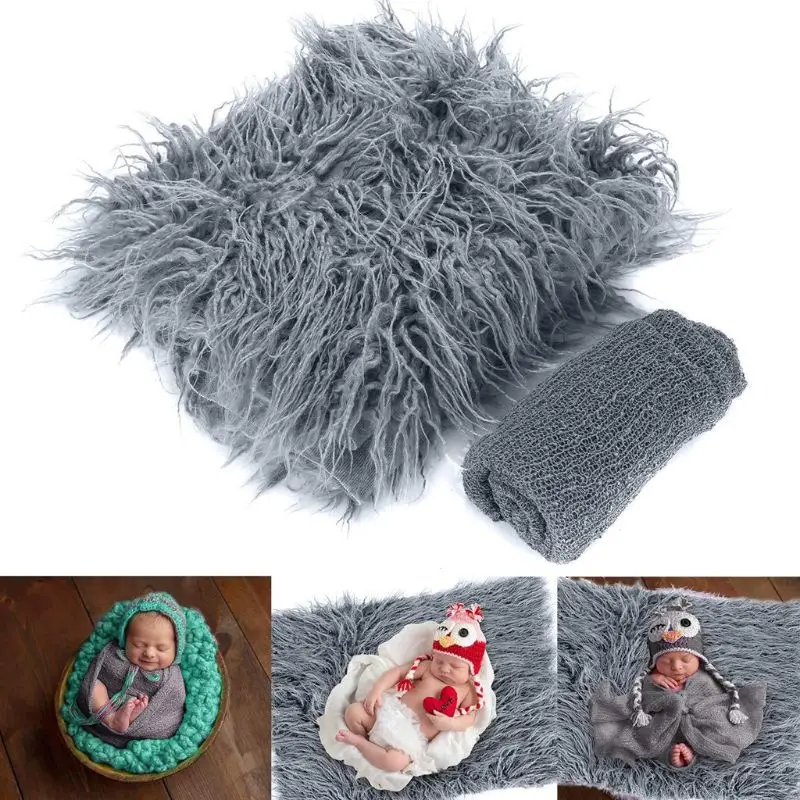 

2pcs Newborn Photography Props Baby Blanket Photography Wrap Shaggy Area Rug