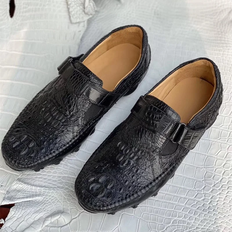 Повседневный стиль Аутентичные экзотические мужские туфли из крокодиловой кожи