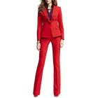 Женские облегающие костюмы, женские офисные смокинги с пиковыми лацканами, красный деловой комплект из двух предметов, пиджак и брюки, официальный Блейзер, женский ский