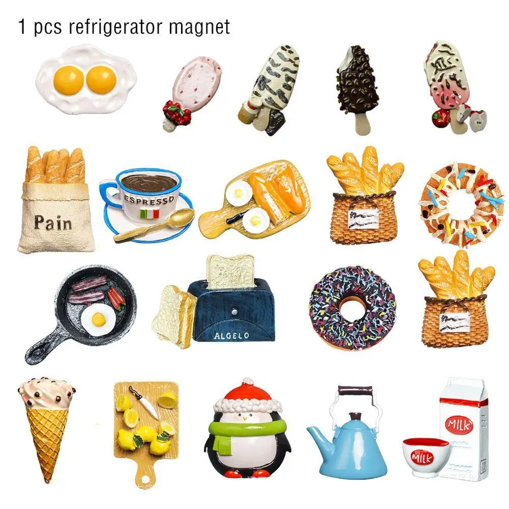 

3d Three-dimensional Fashion Simulation Bread Food Refrigerator Magnet Magnet Resin Decorative Stickers Random Style Delivery