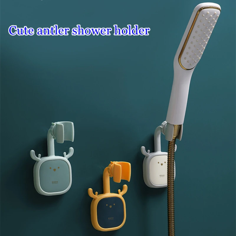 

Cute Antler Shower Holder Not Suction Cup Shower Head Holder Punch-Free Bathroom Bracket Adjustable 360° Rotation ABS Fixed Base
