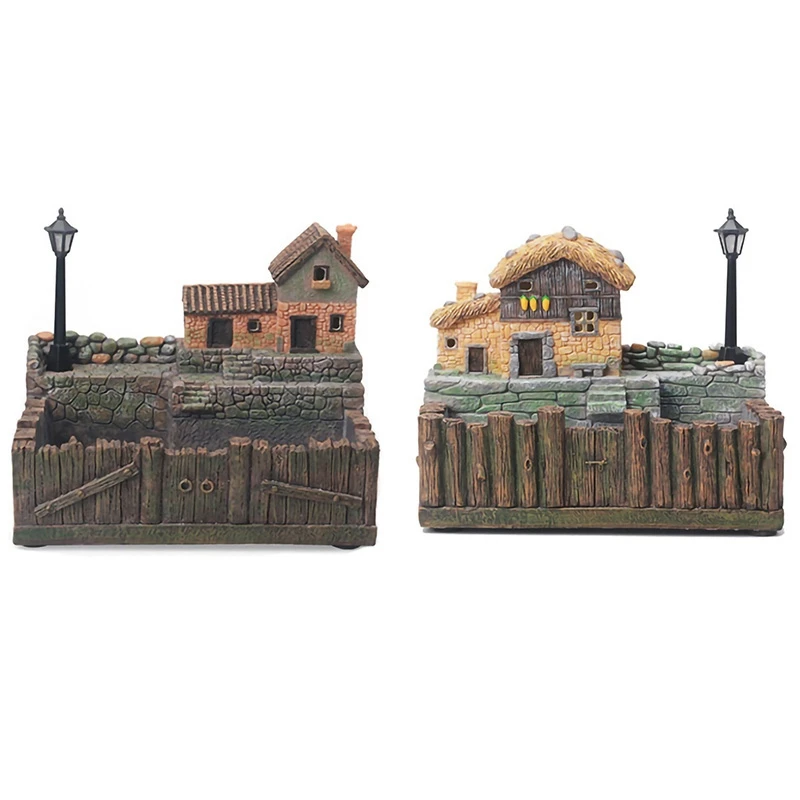 

Resin Flower Pot with Lamp for Succulents Plants Creative Planter for Small Bonsai Micro- Landscape Garden Decoration