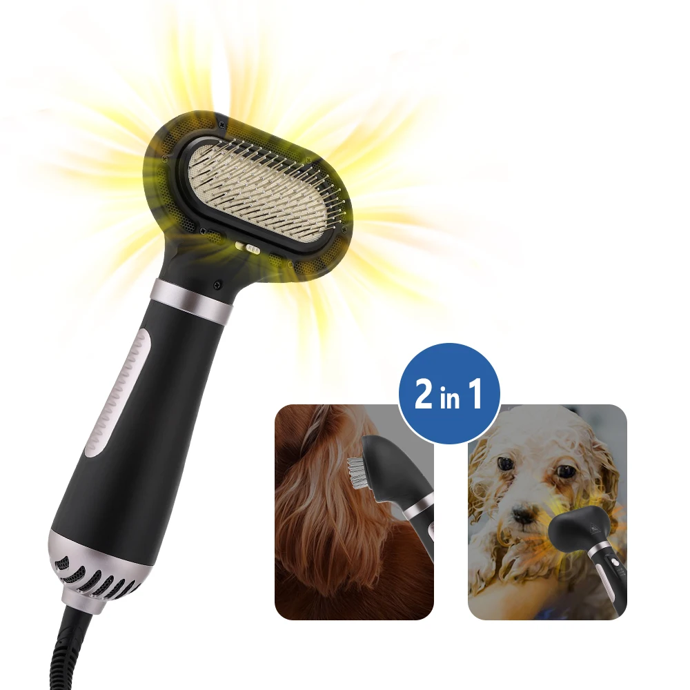 

Pet Hair Dryer Portable Home Dog Grooming Hair Dryer Blower With Replaceable Slicker Brush Adjustable Temperatures Settings