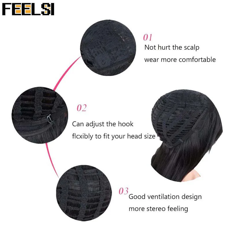 Длинные смешанные черные коричневые оранжевые женские парики FEELSI водные