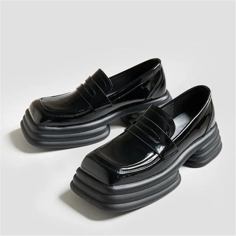 

Loafers Women Genuine Leather Shoes 2022 British Style All-match Square Toe Thick Bottom Increased Mary Jane Shoe