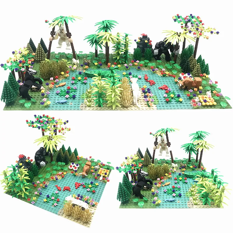 Креативные блоки MOC зеленый куст цветок трава растения лес сад аксессуары
