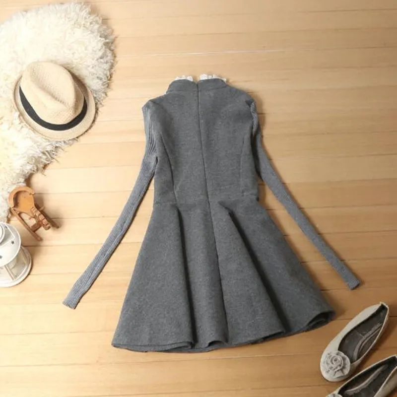 2019 Зима Осень Женское шерстяное платье модное вязаное с длинными рукавами тонкое