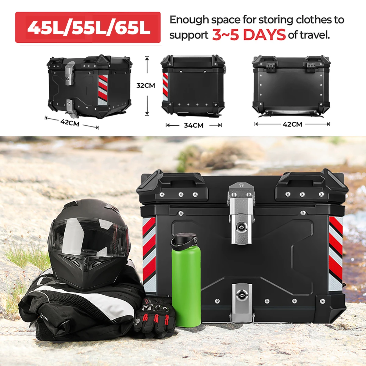 65L багажник мотоцикла Алюминий сплав топ чехол для путешествий Чемодан ящик