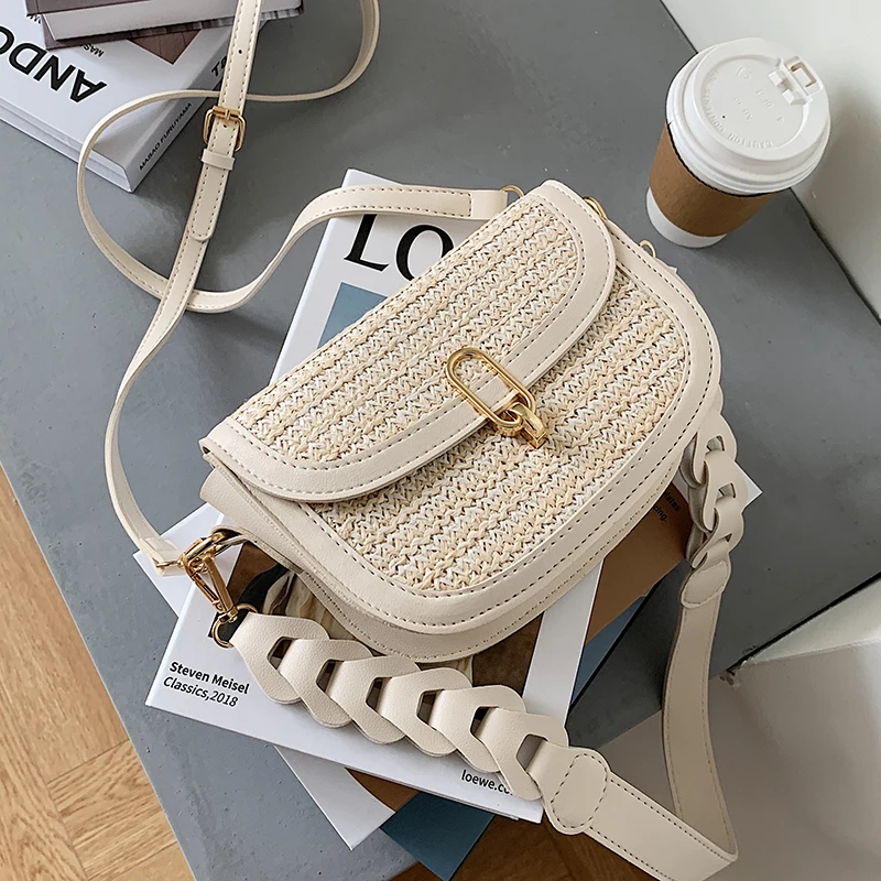 

Weave Saddle Bag Underarm Bag 2021 Summer High Quality Straw Women's Designer Beach Handbag Travel Shoulder Crossbody Bag Purses