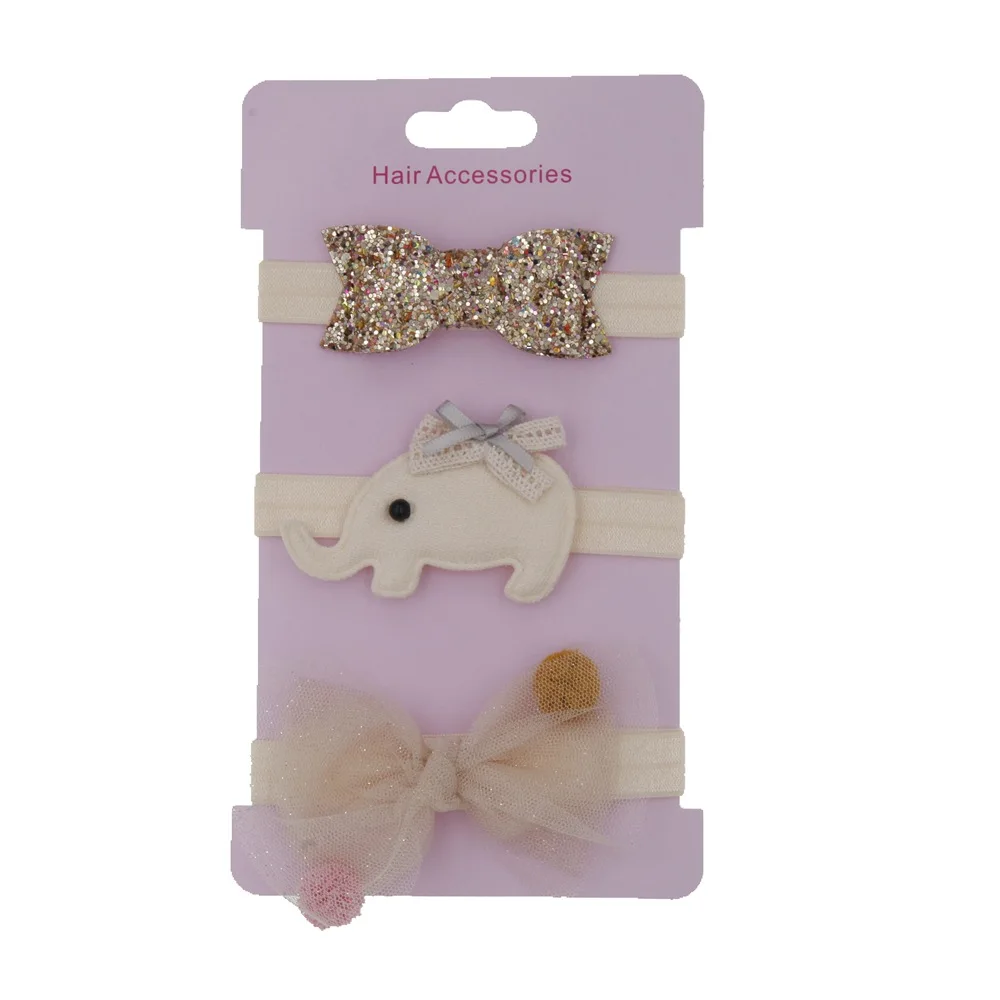 

Fashion 3 pack Infant Cartoon Elephant Headbands Set Baby Sequin Bowknot Headwear Gils Lace Bow Hairband Set