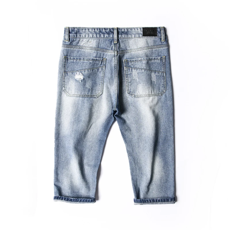 2019 personality trend fashion hole cropped trousers new Japanese men's jeans calca masculina hip hop Best Free shipping XL |