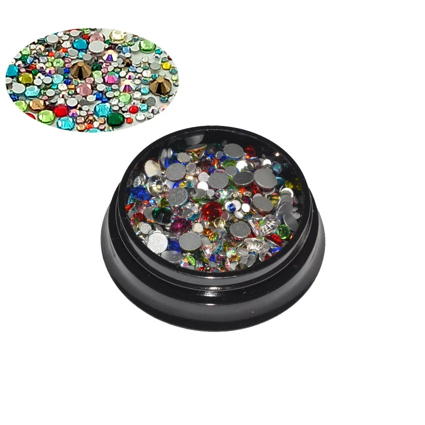 Стразы для ногтей стеклянные кристаллы с плоской задней стороной 350 шт. разные