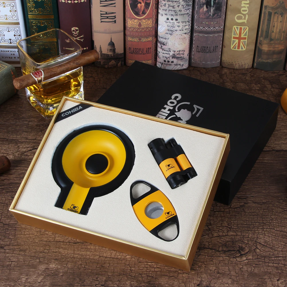 COHIBA сигарный набор 3 струйный фонарь Зажигалка сигары металлический острый резак