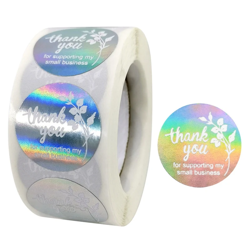 

100/300/500 Pcs Round Thank You Labels Sealing Stickers Colorful Floral Silver Diy notebook Handmade gift box seal Stickers