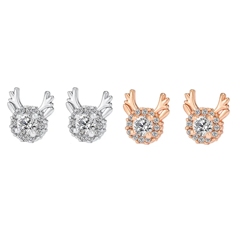 

Simple Creative Cute Elk Crystal Earrings Women Literary Snowflake Zircon Earrings Korean Jewelry Gift