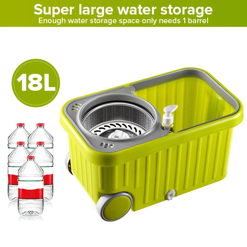 Dual Drive Mop and Bucket 360° Spin Floor Stainless Steel Wash Home Cleaner with 2 Reusable Household Microfiber Pads | Дом и сад