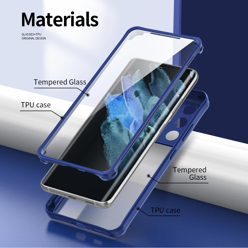 buckle design phone case for samsung galaxy s21 ultra case double sided clear high alumina glass case for galaxy s21 plus case free global shipping