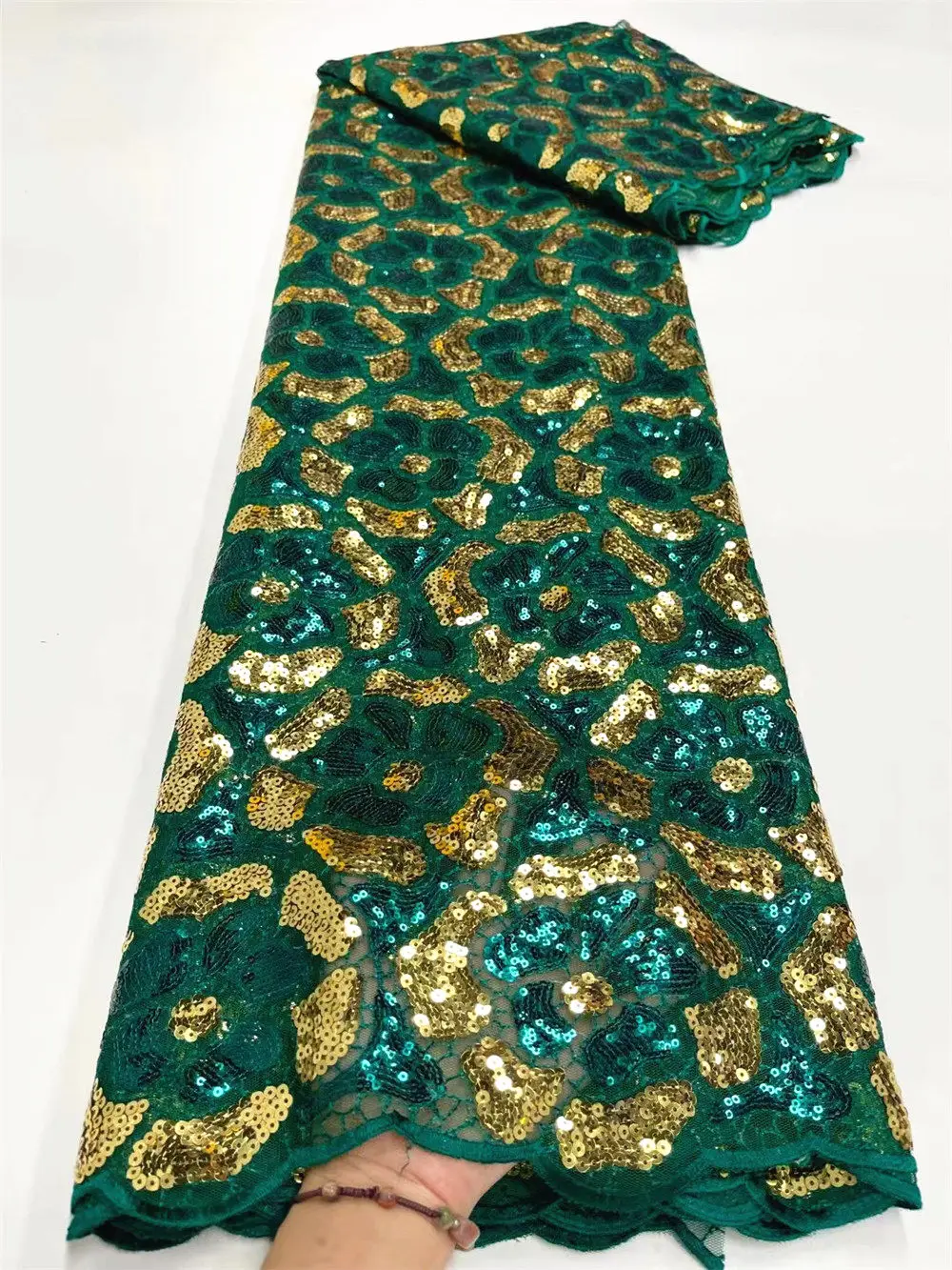 Сетчатая кружевная ткань с двойной цветной вышивкой из пайеток в современном африканском традиционном стиле для шитья на особые случаи F3183.