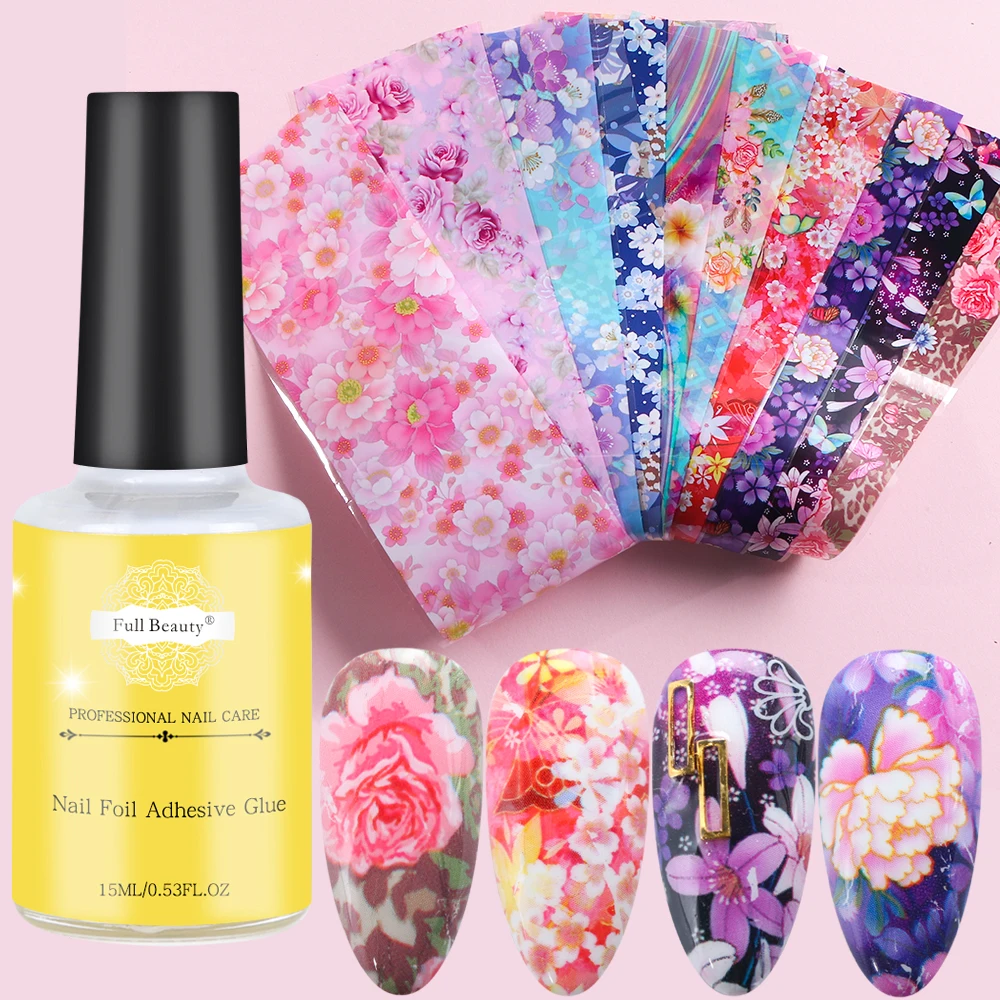 Голографические наклейки фольги на ногтях Лак для переноса Цветочная серия DIY