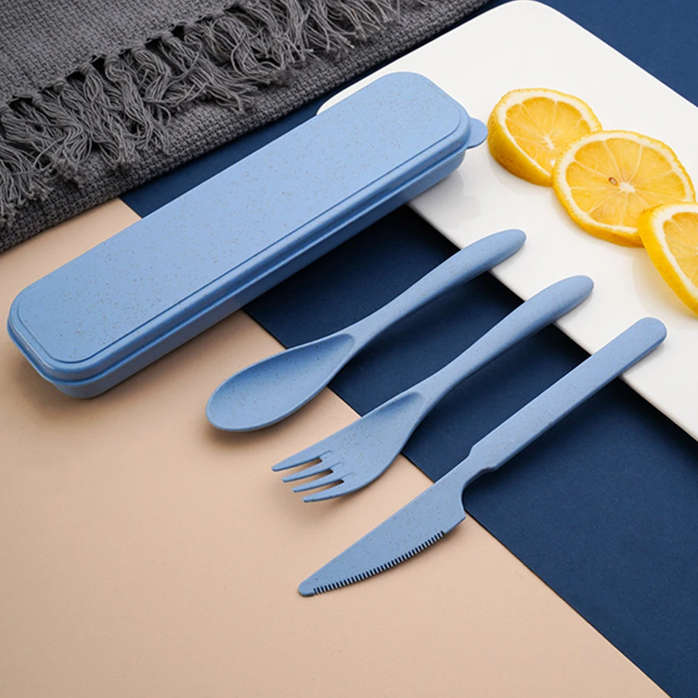

4Pcs/set Tableware Reusable Travel Cutlery Set Camp Utensils Set With Straw Spoon Fork Knife Portable Case Portable Camping