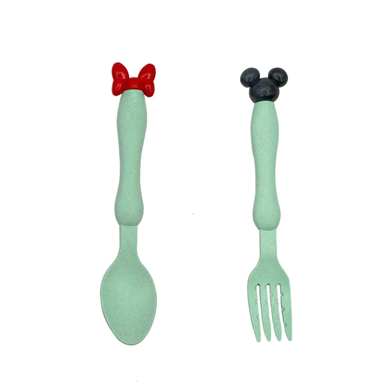 Green SpoonFork Пшеничная соломенная чаша детская посуда с рисунком набор детский обеденный тарелка детская тренировочная чаша ложка Вилка для детей без коробки - Цвет: Green SpoonFork
