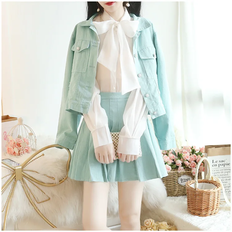 2019 новая Корейская однотонная джинсовая куртка + рубашка с длинными рукавами и