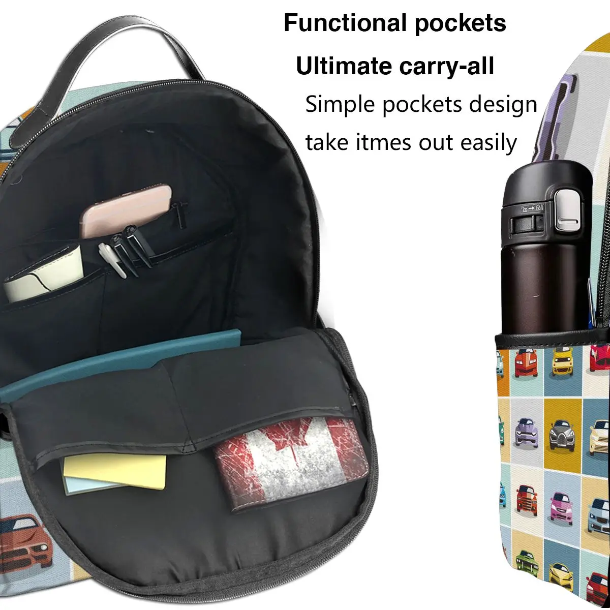 

Classical Simple Women Men canvas Backpacks School bag for teenagers Girls BoyCartoon Cars Laptop Back pack travel bag