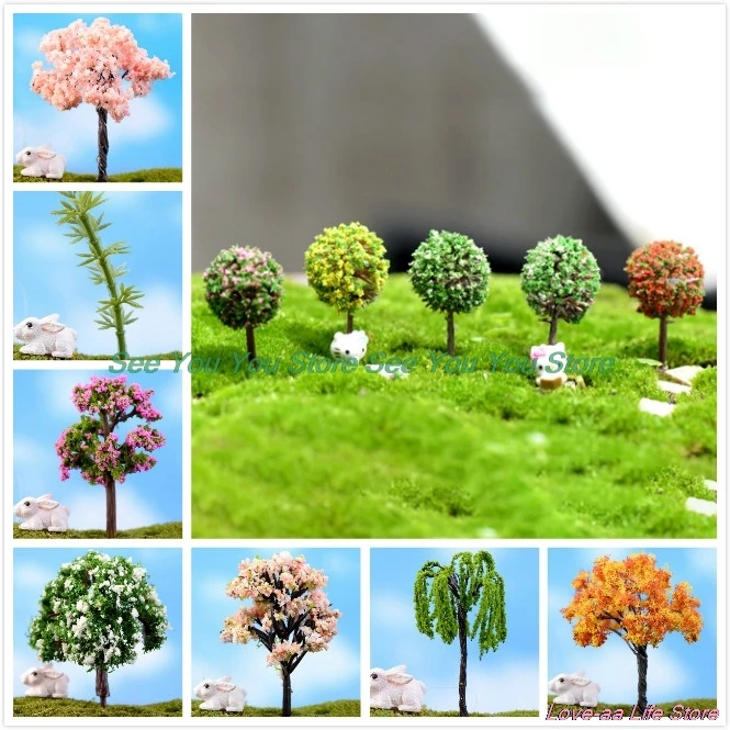

1/5 Stks/set Mini Tree Fairy Tuin Miniaturen Micro Landschap Hars Ambachten Bonsai Beeldje Tuin Terrarium Accessoires