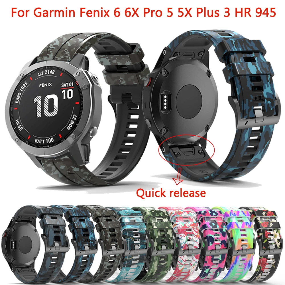 

Ремешок силиконовый для Garmin Fenix 6X 6X Pro 5X Plus 3 HR 945, браслет с принтом для наручных часов fenix 6 Pro 5 Plus, 22 26 мм